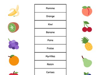 Fiches d'exercices associer des fruit simple illustré blanc et coloré