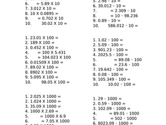 Math - Times and Divide by 10,100 and 1000