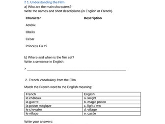 Worksheet Asterix and Obelix  the Middle ages