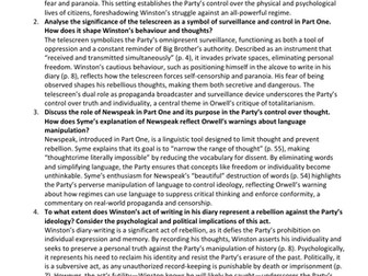 A Level Questions and Answers for 1984 by George Orwell