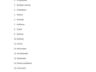Word Meaning in Context 11+ Questions Worksheet 1 Answers
