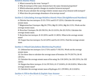 GCSE AQA chemistry - mixed questions on isotopes with answers
