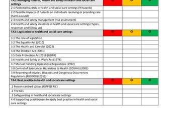 AAQ OCR  H&SC Personal Learning Checklists