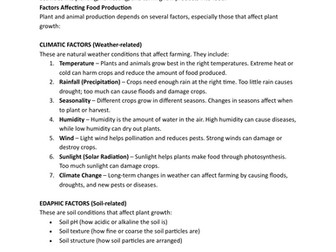 FOOD PRODUCTION AND STORAGE