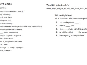 Year 4 grammar morning work