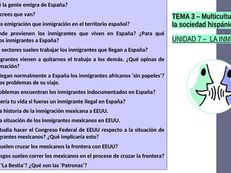 Spanish Year 13 A level speaking questions (themes 3 and 4; units 7-12). AQA