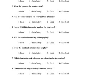 Feedback form for professional development sessions