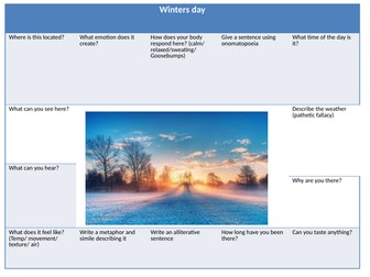 Winters day - descriptive writing planning sheet