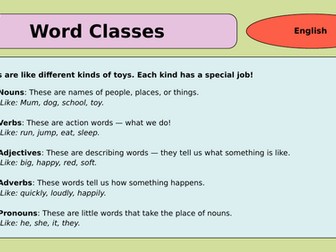 Word Classes Explained to a 5 year old