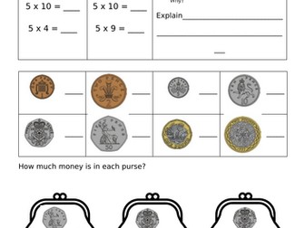 Identifying money worksheets HA,MA,LA