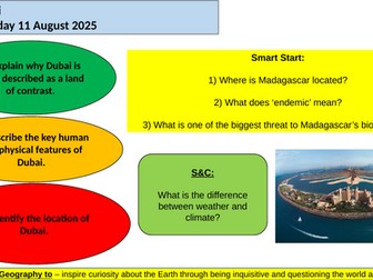 Yr 7 lessons from a full unit, lessons 12+13 A Dubai and also a Brazil lesson