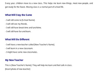 Moving to a New Class Social Story (transitions)