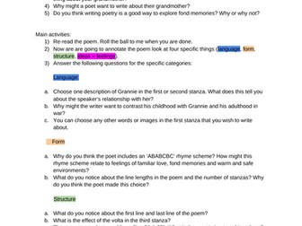 Edexcel Unseen poetry analysis worksheet