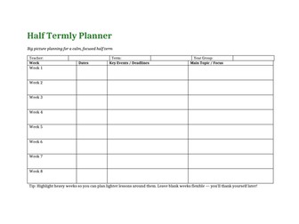 Half Termly planner