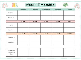 First week back blank timetable