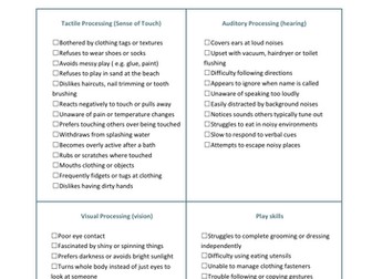Sensory Processing Screening Checklist
