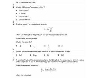 Physical Quantities and Units CIE AS Physics