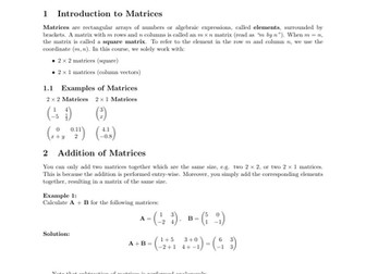Matrix Arithmetic Notesheet