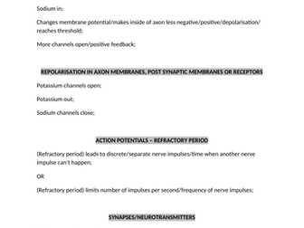 A/A2 level  BIOLOGY LONG ANSWER questions help sheet 2025