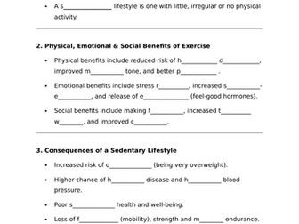 Fill in the Gaps Revision Sheet for GCSE PE - All topics