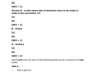 GCSE PE Sports Psychology End of Topic Test