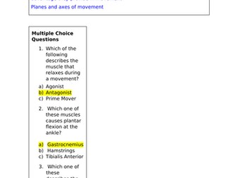 GCSE PE Movement Analysis End of Topic Test