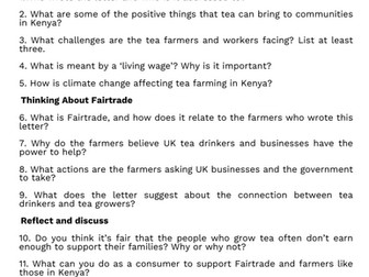 Comprehension task: A letter from the people who grow the tea you drink