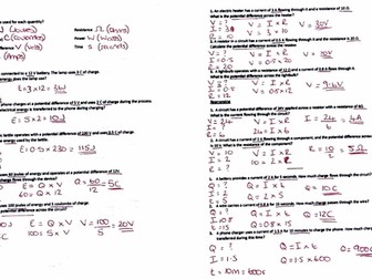 Electricity equations worksheet
