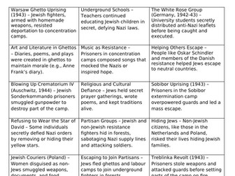 Holocaust Resistance Categorisation Activity