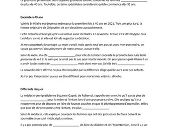 Worksheet - Article sur les grossesses tardives - 1.1 Vie de couple