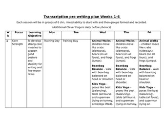 Pre writing plan for Transcription (Gross and Fine motor progressive)