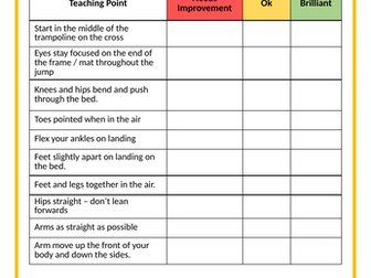 Trampolining peer assessment cards