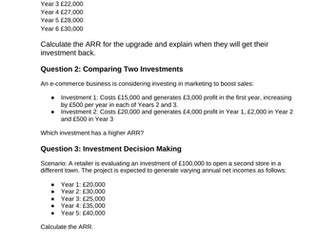 Worksheet Bundle Average Rate of Return Eduqas GCSE Business