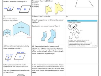 Area Similar Shapes - Differentiated worksheet with answers