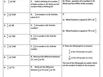 Fractions of an amount - differentiated worksheet with answers