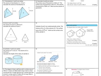 Differentiated worksheet on Volume similar shapes (Answers Provided)