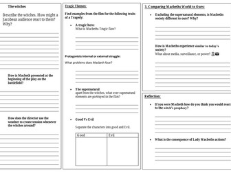 Macbeth Movie viewing activity sheet