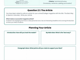 WJEC Eduqas GCSE English Language - Paper 2 Section B Practice