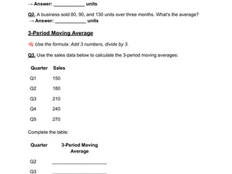 A Level Business 3.3.1 Quantitative Sales Forecasting Worksheet