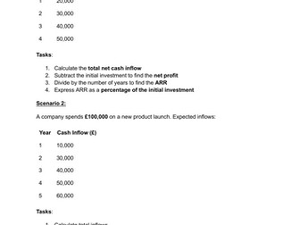A Level Business 3.3.2 ARR Worksheet