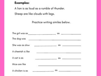 Animal similes sheet