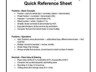 GCSE Maths Foundation – Number Skills (2) Quick Reference Sheet