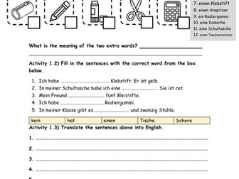 Year 7 German revision - Basics and pencil case items