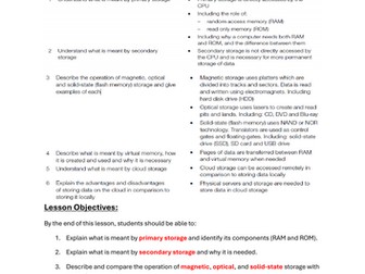 IGCSE Computer Science 0478: 3. Hardware: 3.3 Data storage
