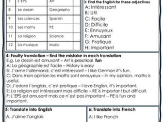 KS3 French - Mes matieres