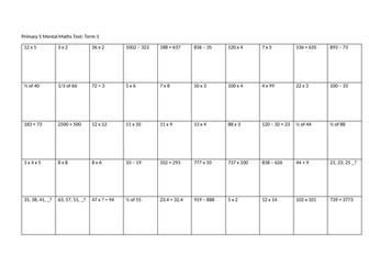 Mental Maths Worksheet