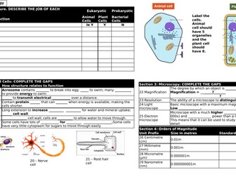 GCSE Biology Cells and Cells Transport B1 revision orgnaiser with answers