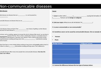 GCSE Biology Non-communicable diseases revision organiser and answers