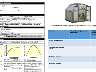 GCSE Biology Photosynthesis Revision Organiser plus answers
