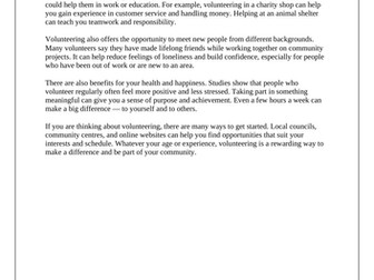 Functional Skills: Reading Assessment-Volunteering